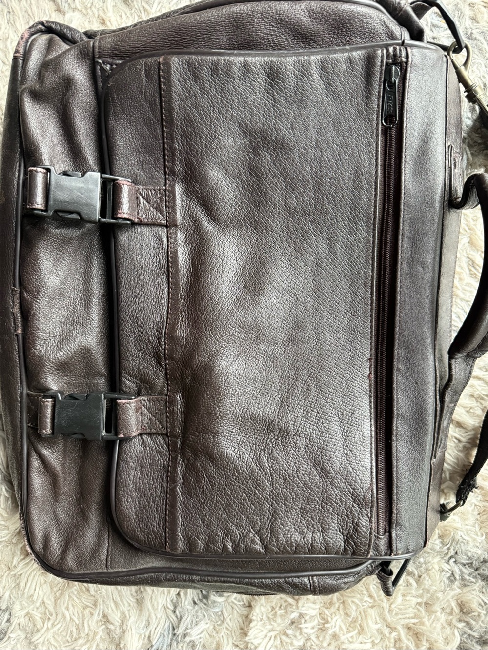 Leather Messenger Bag with padded, adjustable strap. Gender neutral. - Picture 5 of 16